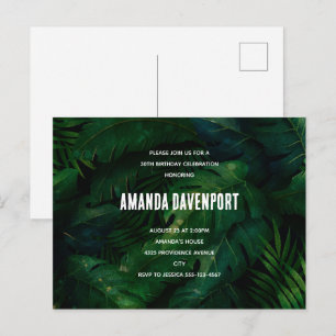 Carte Postale Carton d'invitation d'anniversaire Feuilles tropic