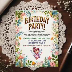 Carte Postale Carton d'invitation d'anniversaire floral de fée e