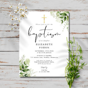 Carte Postale Carton d'invitation de baptême au monogramme chic 