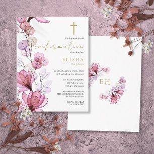 Carte Postale Carton d'invitation de confirmation Fleur de rose 
