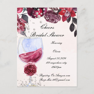 Carte Postale carton d'invitation de douche de mariée bordeaux