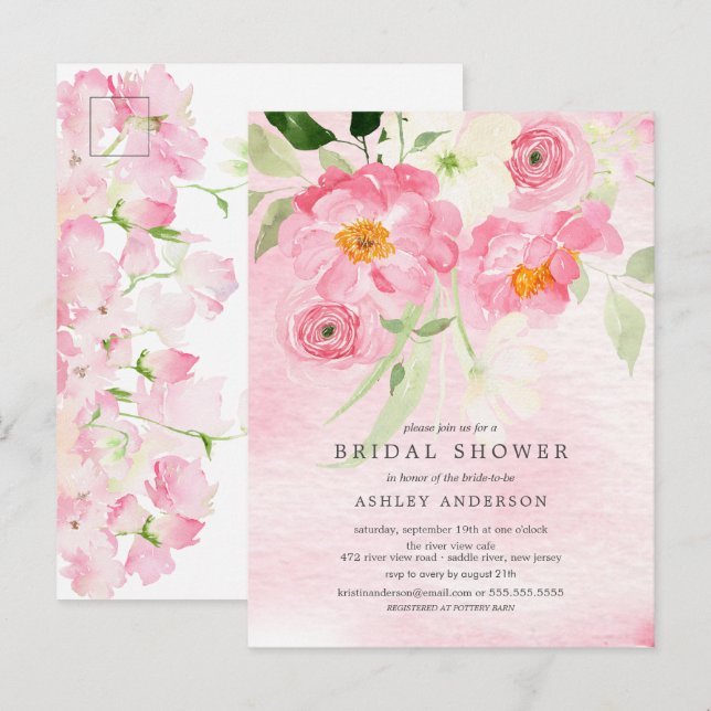 Carte Postale Carton d'invitation de mariage floral Fleurs print (Devant / Derrière)