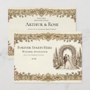 Carte Postale Carton d'invitation de mariage floral vintage élég