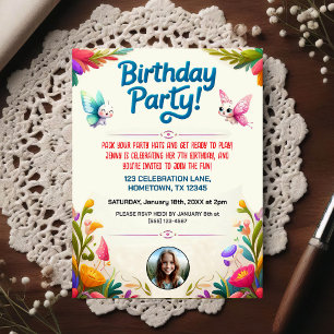 Carte Postale Carton d'invitation photo d'anniversaire coloré po