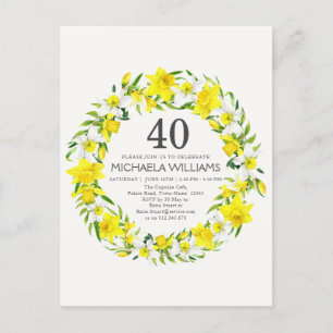 Carte Postale Carton d'invitation pour 40 ans avec jonquilles bl