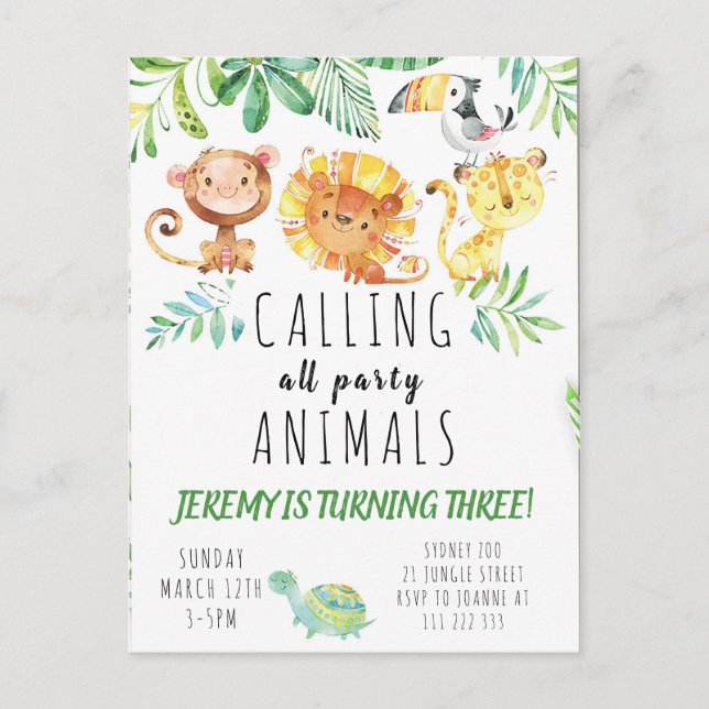 Carte Postale Carton d'invitation pour enfants à la fête de la j (Devant)