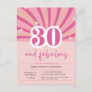 Carte Postale Carton d'invitation rose pour 30 ans Fabulueux