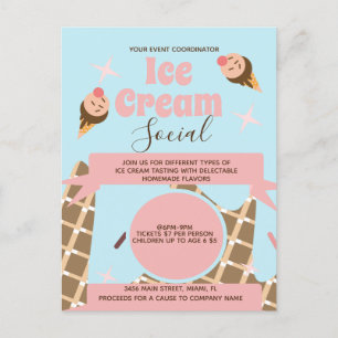 Carte Postale Carton d'invitation social rétro Cône de glace Ros