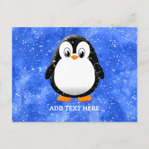 Carte Postale Carton en pingouin sur mesure Aquarelle bleu hiver