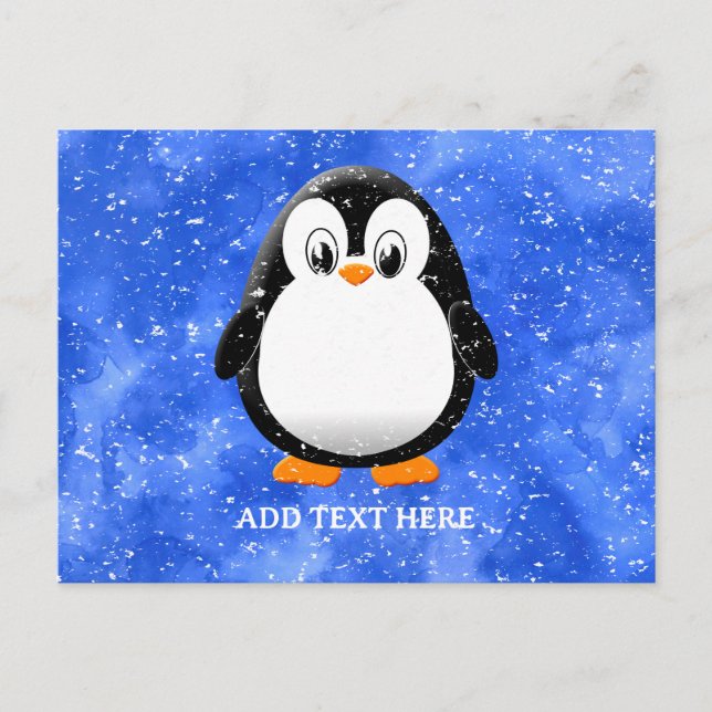 Carte Postale Carton en pingouin sur mesure Aquarelle bleu hiver (Devant)