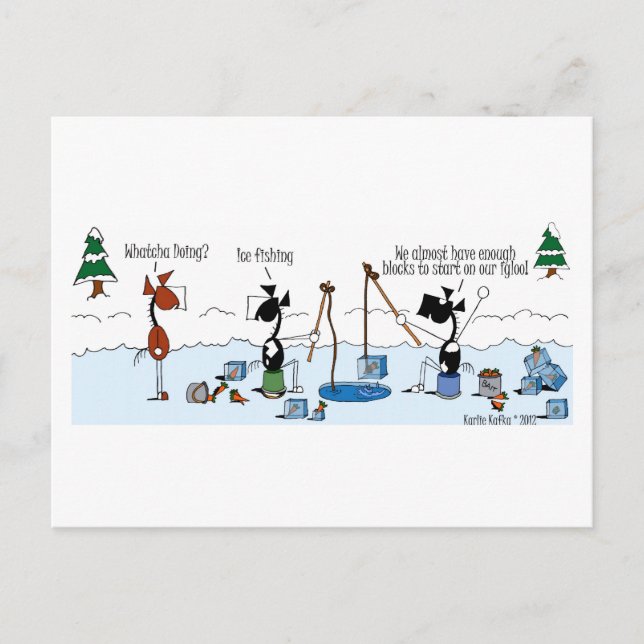 Carte Postale Carton postal Funny Horse Ice Fishing (Devant)