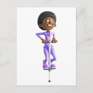 Carte Postale Cartoon African American Girl chevauchant un bâton