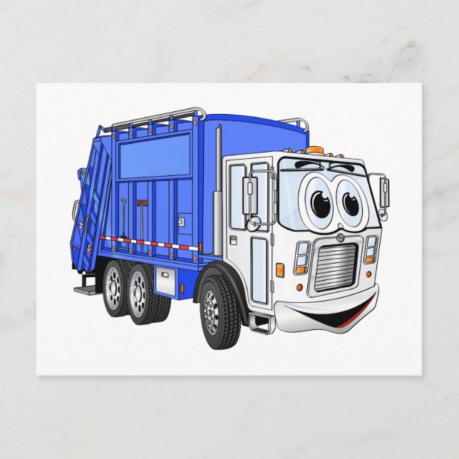 Carte Postale Cartoon bleu souriant Camion à ordures (Devant)