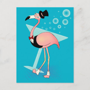 Carte Postale Cartoon Casino Flamant rose avec Martini