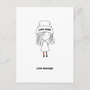 Carte Postale Cartoon Casquette mignon Whimsical Girl