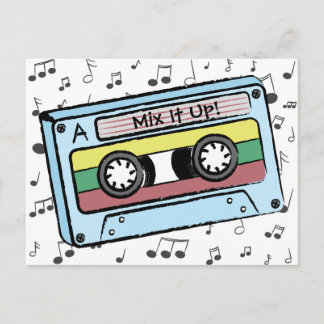 Carte Postale Cartoon Cassette Tape & notes musicales (Mix It Up