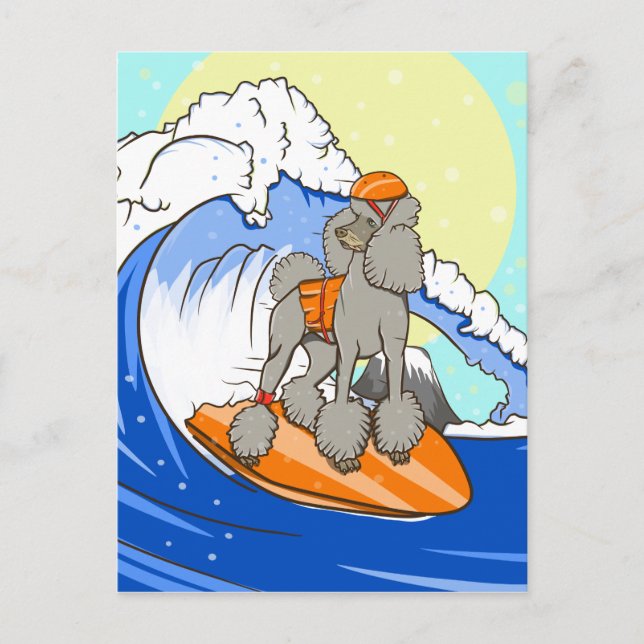 Carte Postale Cartoon chien caniche surf (Devant)