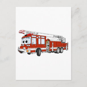 Carte Postale Cartoon de camion de pompier à crochet et à échell