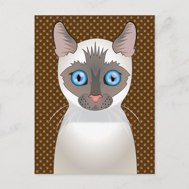 Carte Postale Cartoon de chat siamois (blanc) (Devant)
