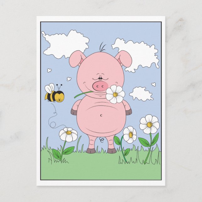 Carte Postale Cartoon de porc rose gai (Devant)