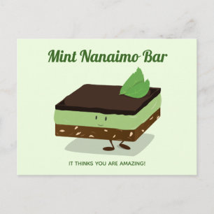 Carte Postale Cartoon Green Mint Nanaimo Bar Nourriture souriant