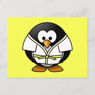 Carte Postale Cartoon Judo Penguin Arrière - plan jaune