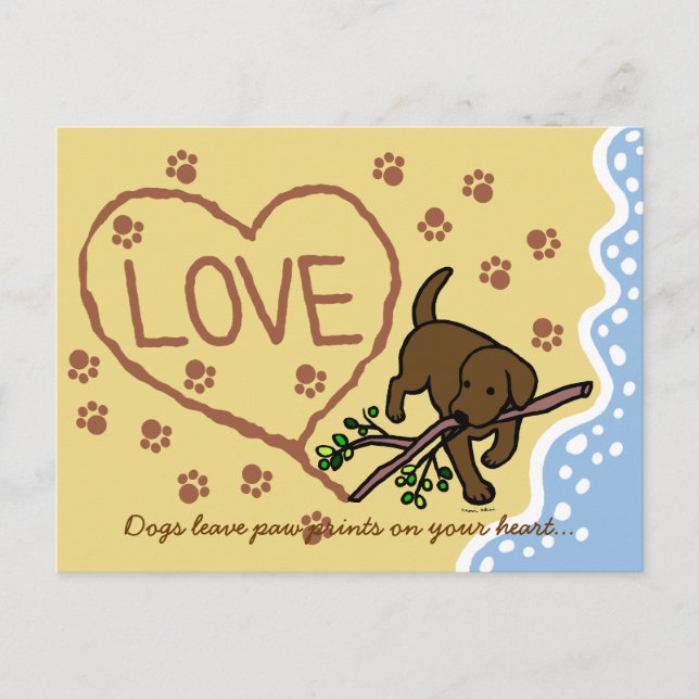 Carte Postale Cartoon Lettres de sable du Labrador au chocolat (Devant)