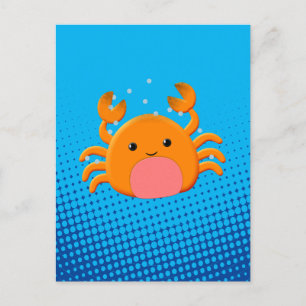 Carte Postale Cartoon mignon Crabe bleu océan