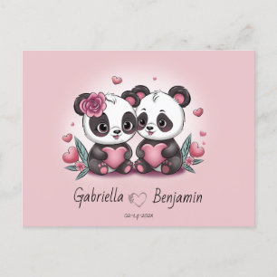 Carte Postale Cartoon mignon Panda amoureux Coeur Saint-Valentin