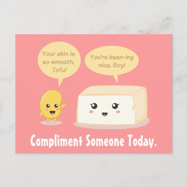 Carte Postale Cartoon mignon - Soy Bean compliments Tofu (Devant)