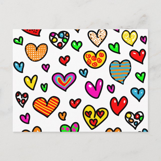 Carte Postale Cartoon mignon Whimsical Multi Love Motif de coeur (Devant)