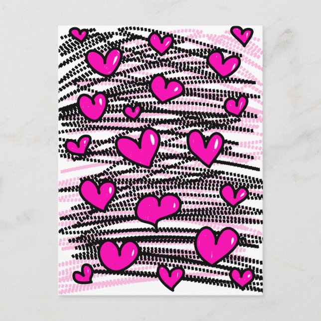 Carte Postale Cartoon mignon Whimsical rose Motif de coeur d'amo (Devant)