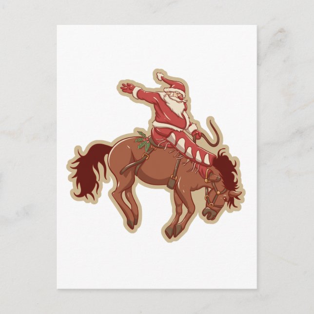 Carte Postale Cartoon rouge santa claus ryding on horse (Devant)