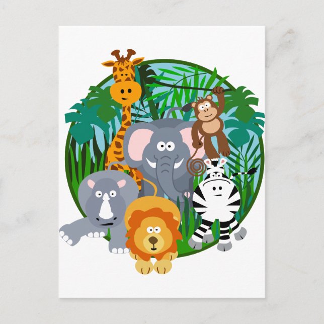 Carte Postale Cartoon Safari Animaux (Devant)