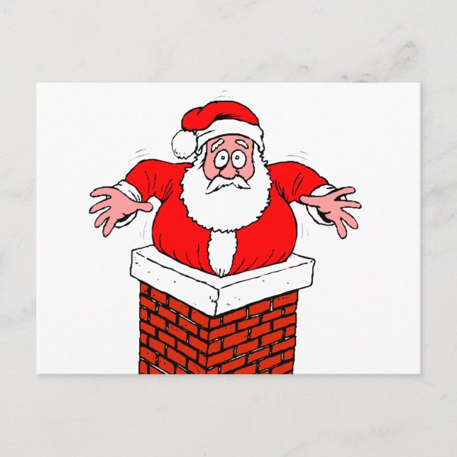Carte Postale cartoon Santa Claus got stuck in the chimney (Devant)