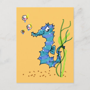 Carte Postale Cartoon Seahorse Cute