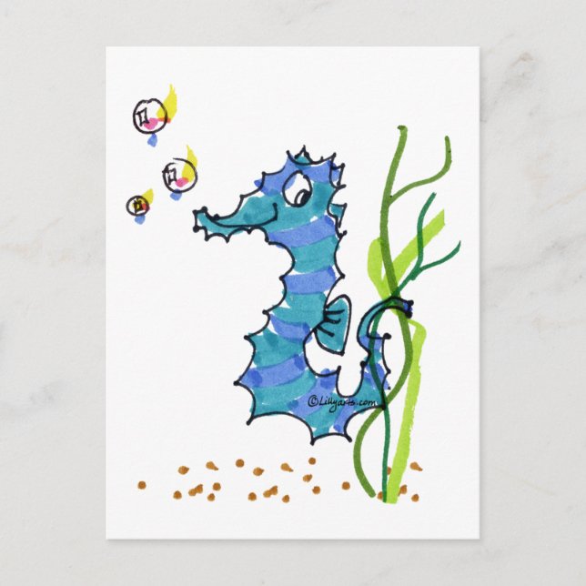 Carte Postale Cartoon Seahorse Cute (Devant)