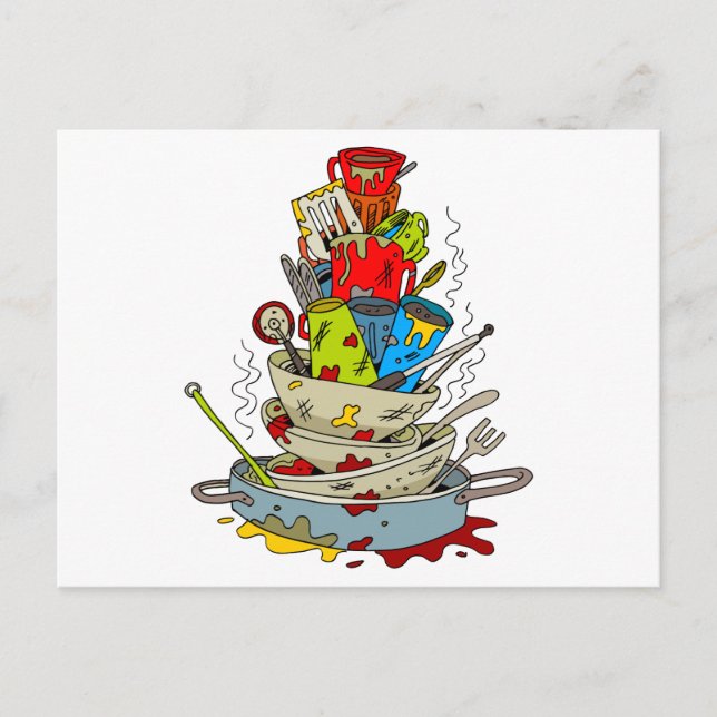 Carte Postale Cartoon Stack Dirty Dirty Plats (Devant)