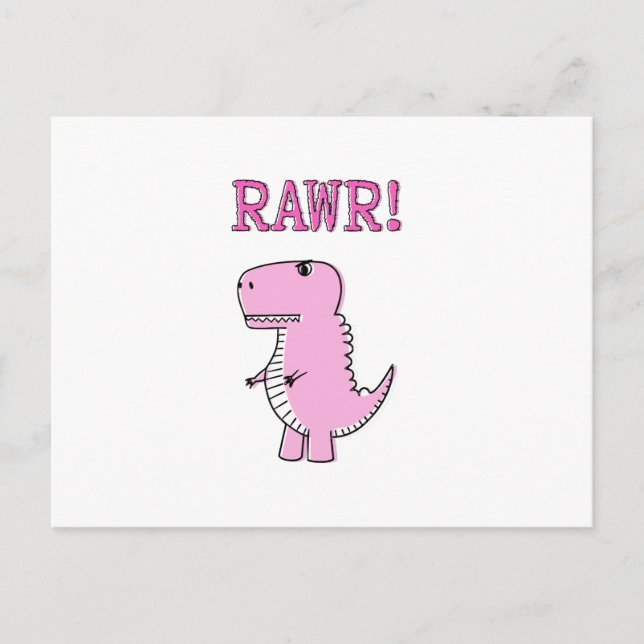 Carte Postale Cartoon T-Rex Dinosaur Mignonne Et Rose En Colère (Devant)