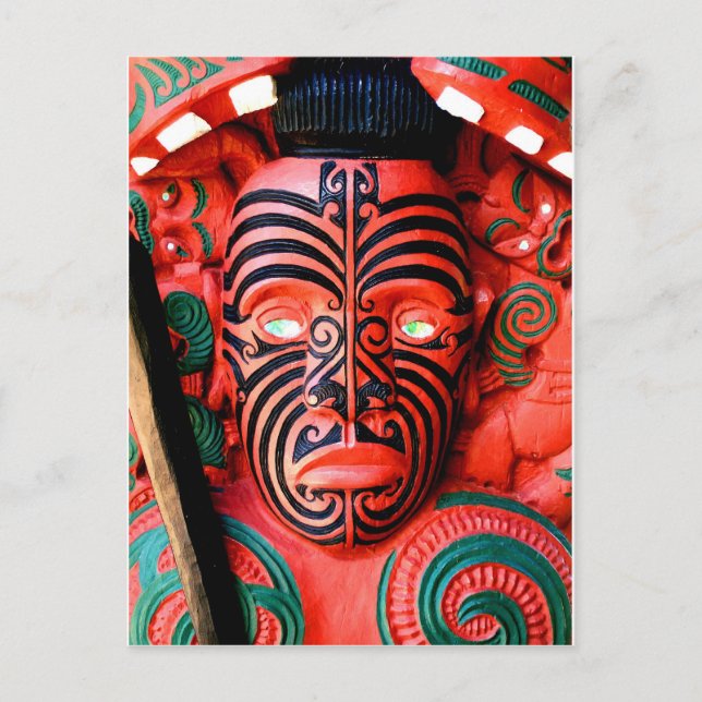 Carte Postale Carving en bois d'un guerrier maori, Nouvelle-Zéla (Devant)