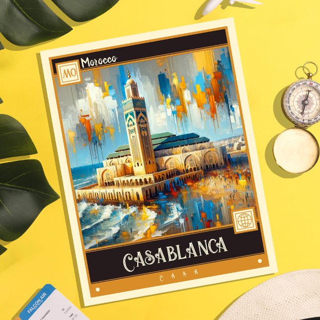 Carte Postale Casablanca, Maroc | Peinture Vintage (Créateur téléchargé)