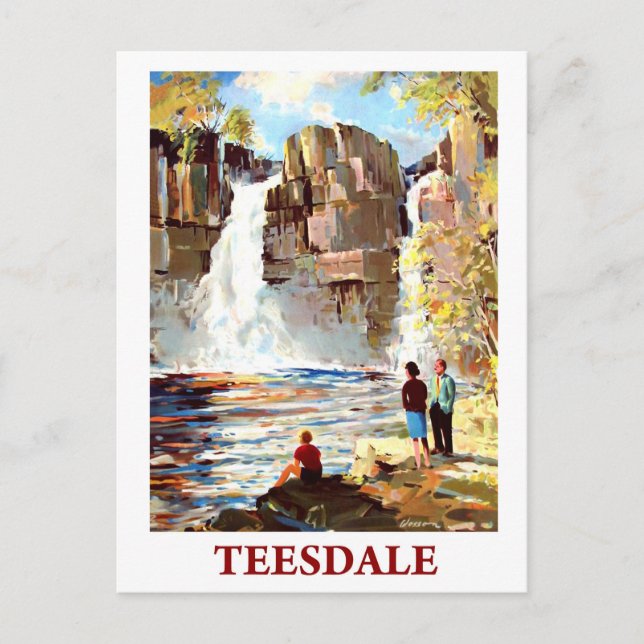 Carte Postale Cascade à Teesdale, Angleterre, voyage vintage (Devant)