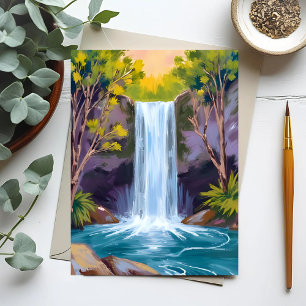 Carte Postale Cascade Bleue Paysage de Forêt Peinture de la Na