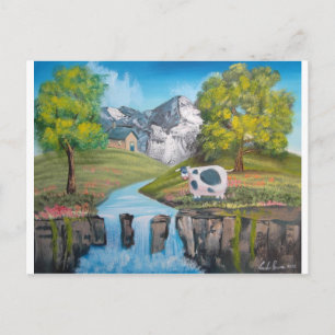 Carte Postale Cascade de vache peinture à l'huile d'art populair