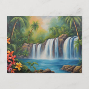 Carte Postale Cascade tropicale avec des fleurs
