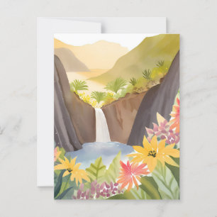 Carte Postale Cascade tropicale   Paysage aquarelle floral