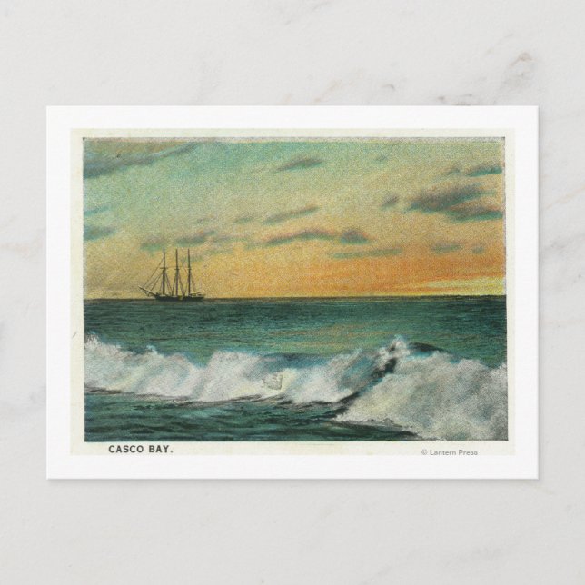 Carte Postale Casco Bay, MaineBateau dans la baie au lever du so (Devant)