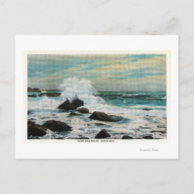 Carte Postale Casco Bay Vue sur le Surf et les rochers (Devant)