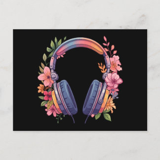 Carte Postale Casque Audio Floral Pastel Amateur de Musique Bota