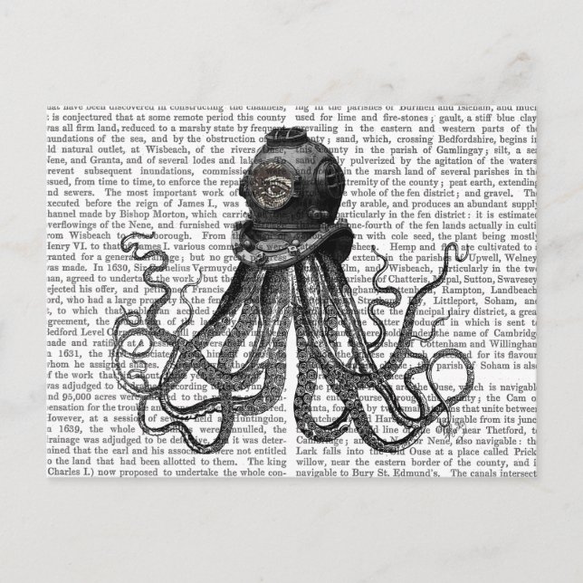 Carte Postale Casque de pieuvre et de plongée (Devant)